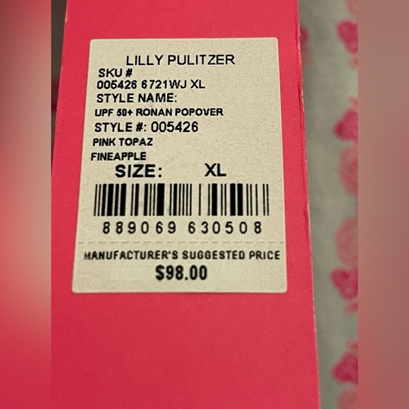 NWT | Lilly Pulitzer | Ronan Popover | UPF 50+ | Pink Topaz Fineapple | XL - Picture 6 of 8